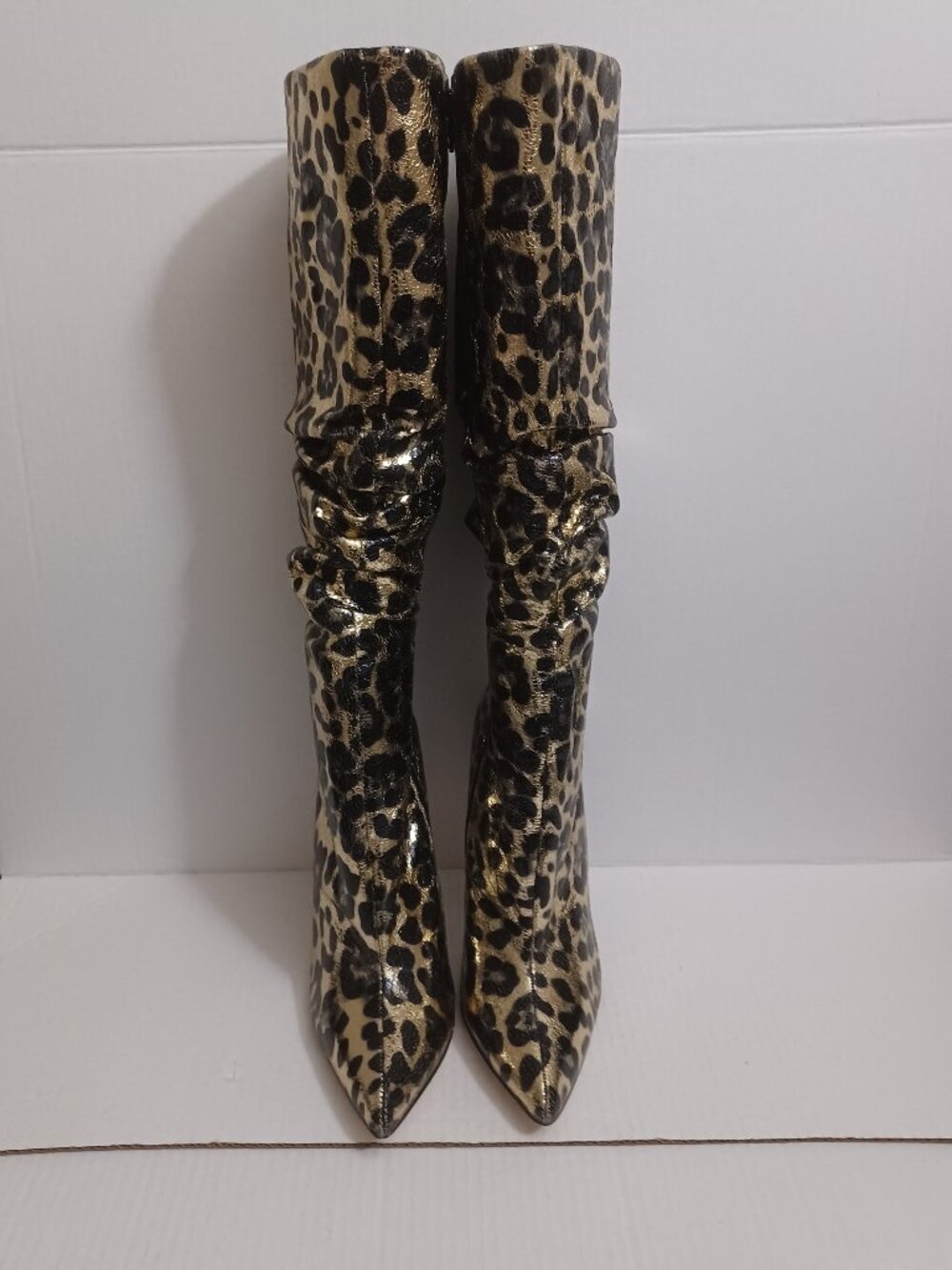 SHOE DAZZLE BECKEY SLOUCHY STILETTO BOOTS LEOPARD PRINT SIZE 8.5